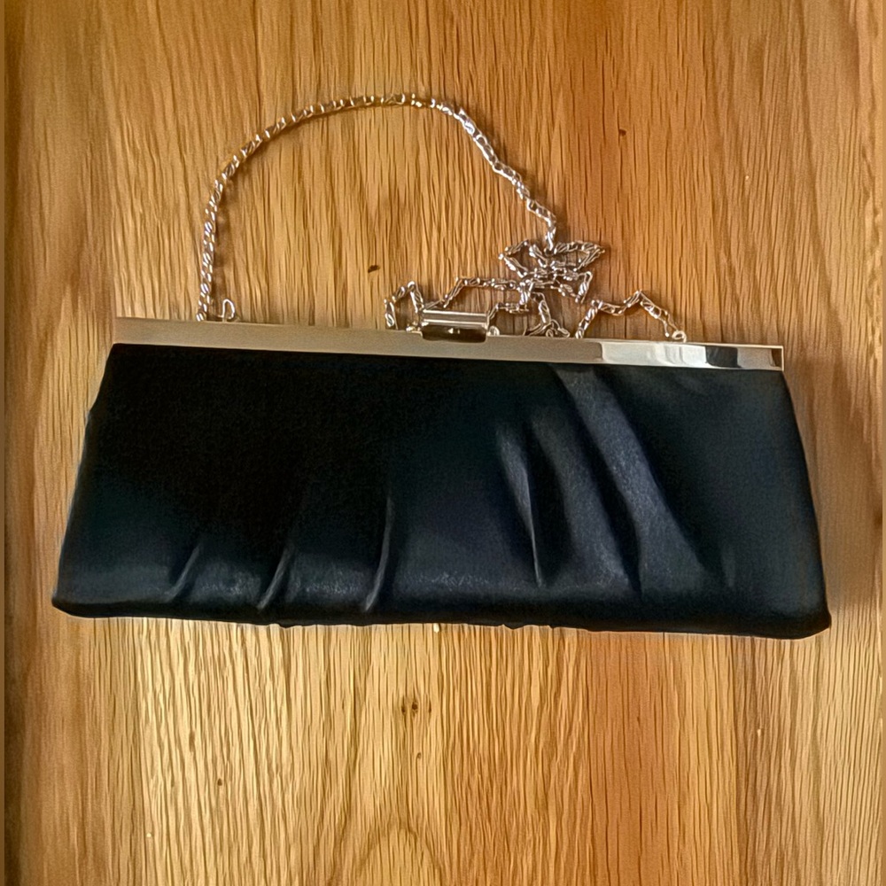 Gunne Sax Jessica McClintock Black Clutch with Silver Hardware Vintage - Picture 6 of 12